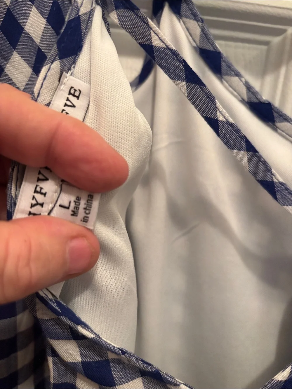 HYFVE Blue and White Checked Cold-Shoulder Tunic Style Dress